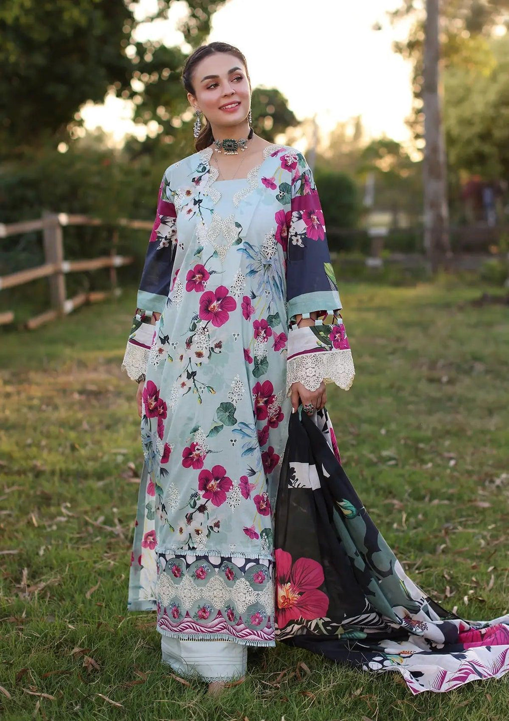 AQUABELLA Printed Chikankari Lawn and Digital Printed Voile Dupatta from ELAF's