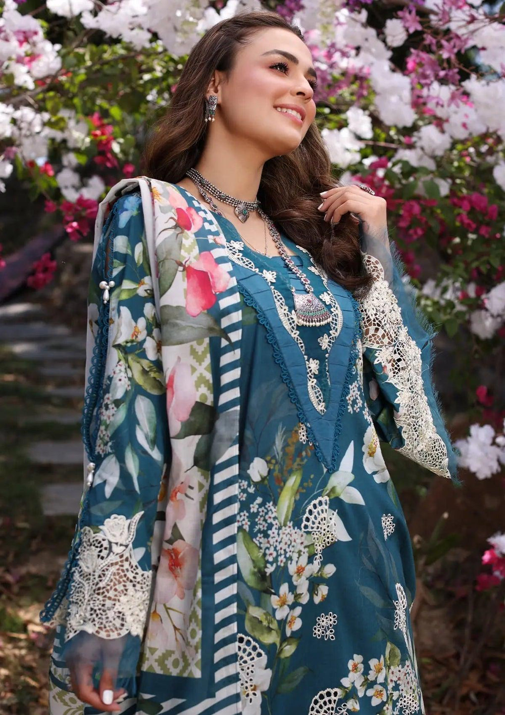 SERENITA sea green dress with multicolor floral prints from ELAF's