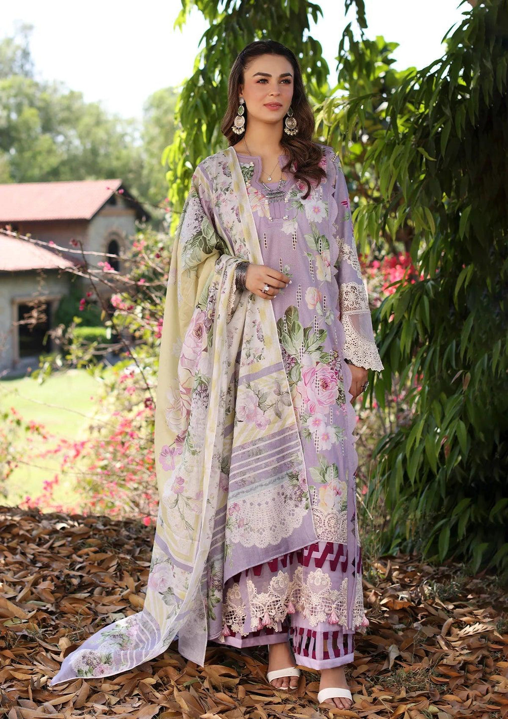 LILAC L’AMOUR Printed Chikankari Lawn and Digital Printed Voile Dupatta from ELAF's