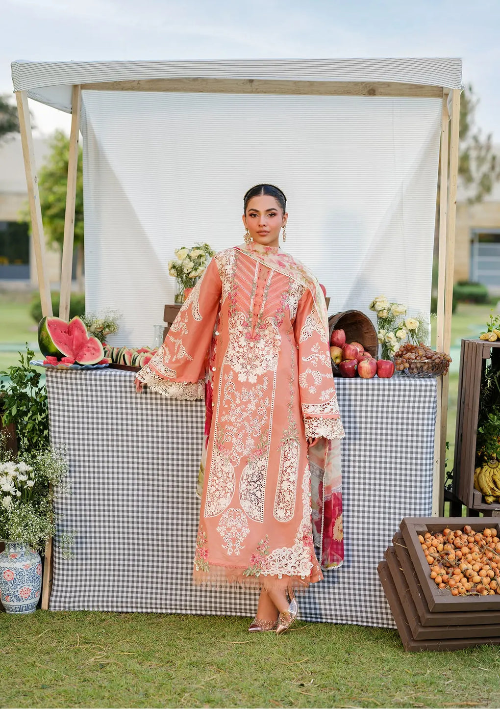 Elegant dress AUTUMN DREAM in Coral Pink color