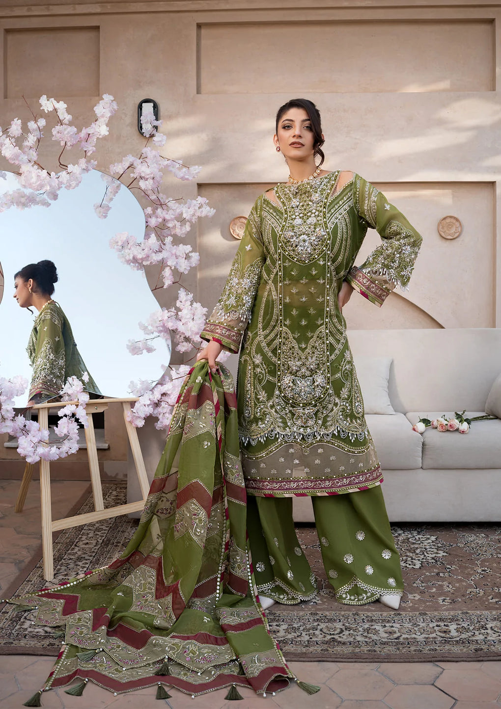 beautiful Embroidered Organza Front Side Panel.