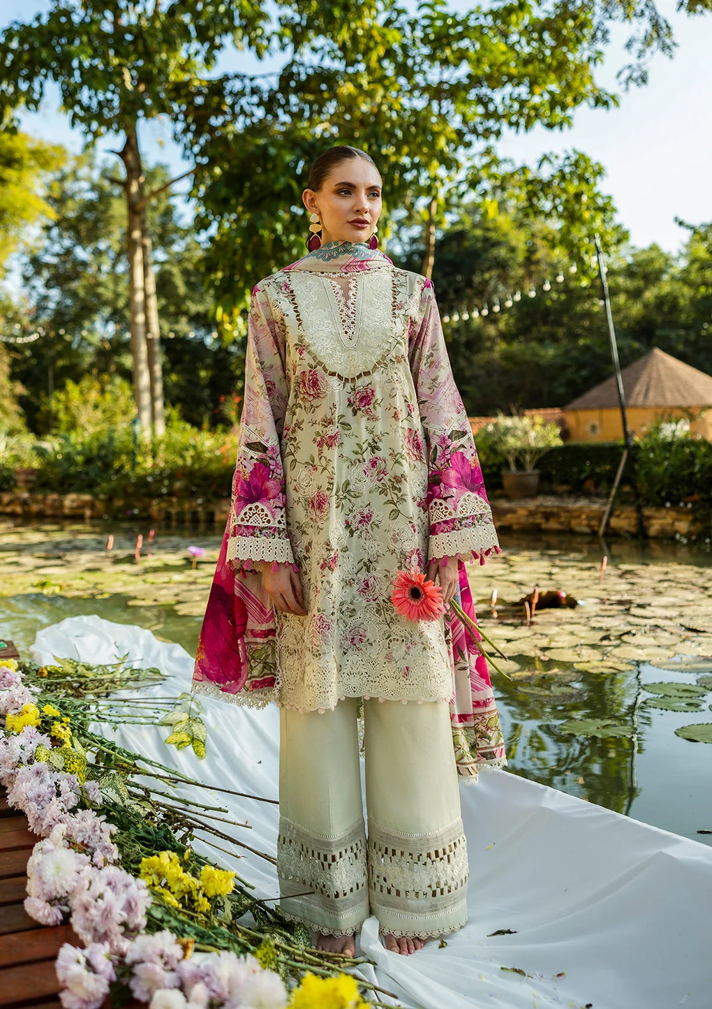 Radiant Embroidered Organza Sleeves Border from ELAF Print Chikankari Collection 2025.