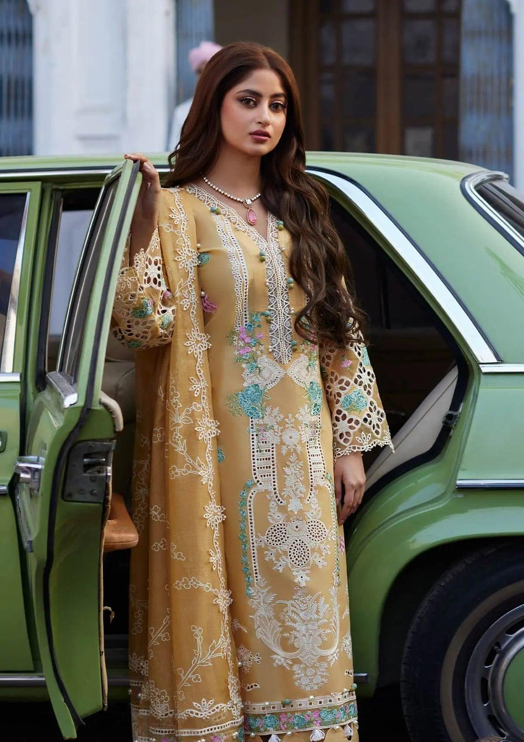 DANIA lemon dress with Embroidered Lawn Front Side Panel from ELAF's
