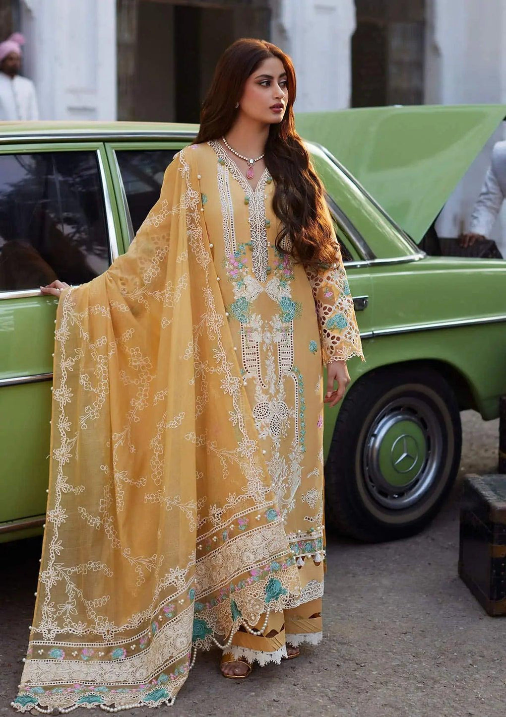 DANIA Festive Embroidered Lawn Dress with Embroidered & Paste Printed Cotton Net Patched Dupatta from ELAF's