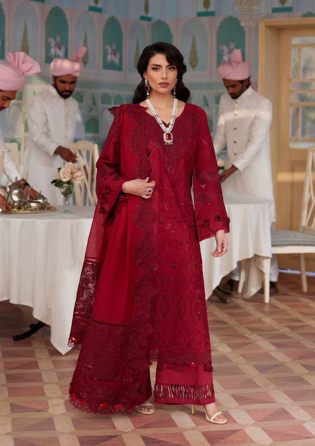 WAFA Festive Embroidered Lawn Dress with Embroidered Cotton Net Patched Dupatta
from ELAF's