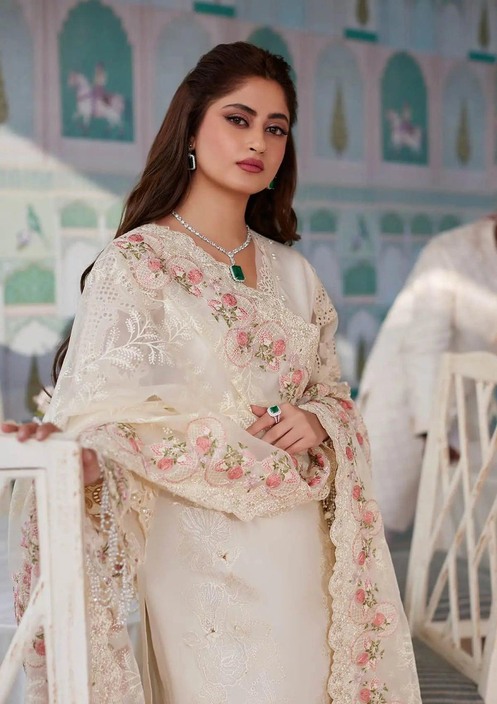 MOTIA Embroidered & Paste Printed Organza Dupatta from ELAF's