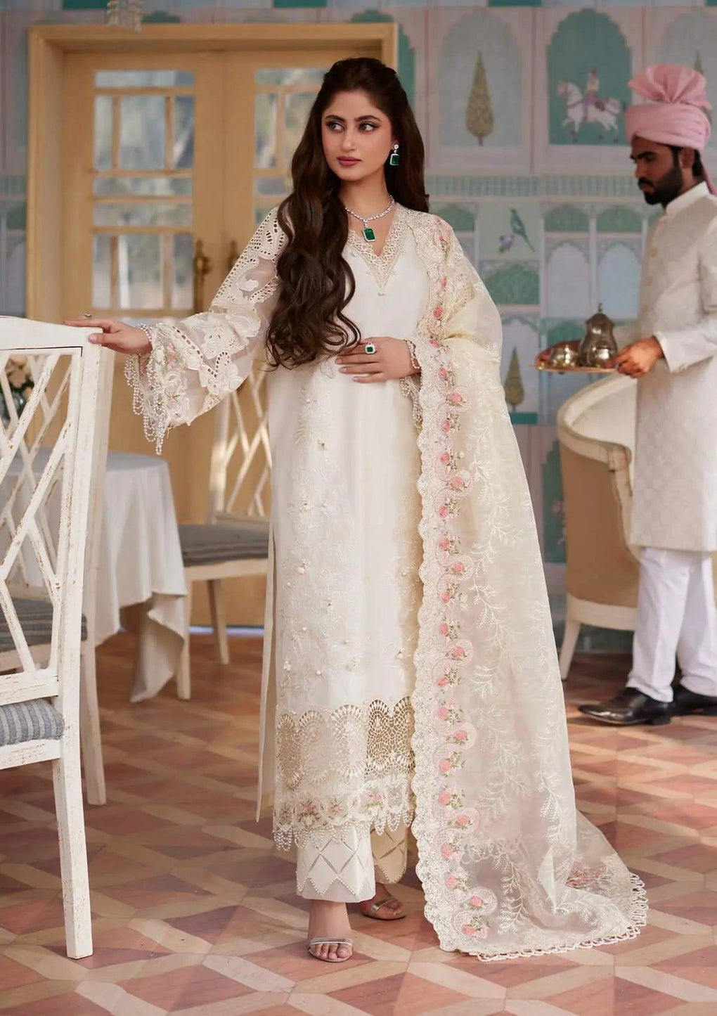 MOTIA Festive Embroidered Lawn Dress with Embroidered & Paste Printed Organza Dupatta from ELAF's