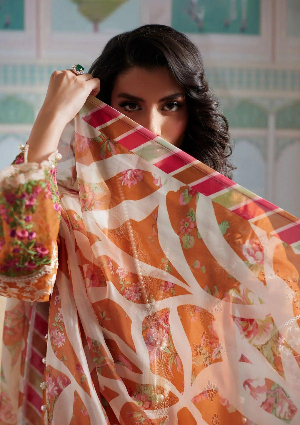 ELNAZ Festive Embroidered Lawn Dress Digital Printed Pure Tissue Silk Dupatta from ELAF's
