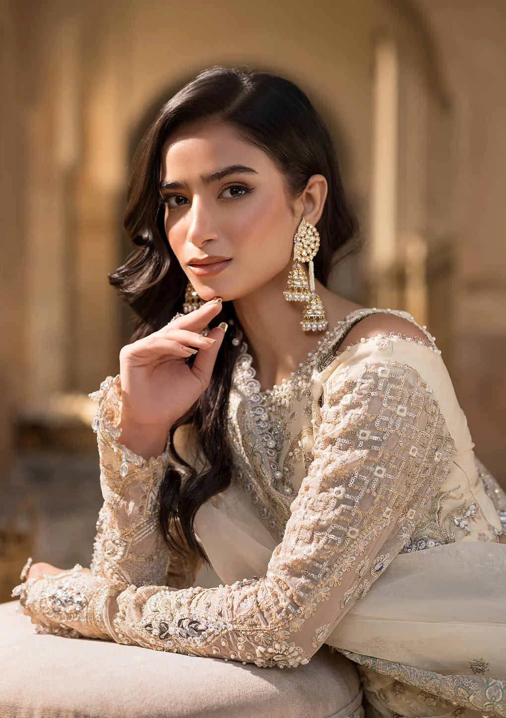 closeup image of PARIZAAD Embroidered Organza Hand Embellished Sleeves from CELEBRATIONS BY ELAF 2024
