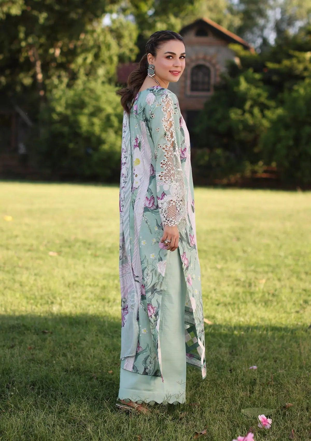 CELESTIAL Printed Chikankari Lawn Dress wearing this beautiful dress from ELAF's