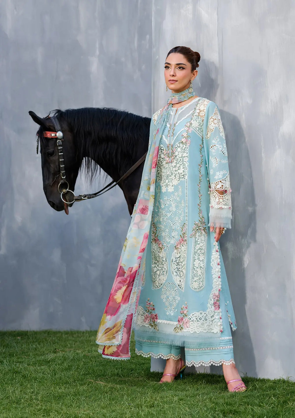 ELYA EMBROIDERED LAWN LASERWORK FRONT PANEL and DIGITAL PRINTED CHIFFON DUPATTA from ELAF LUXURY LAWN 2025 VOL 2