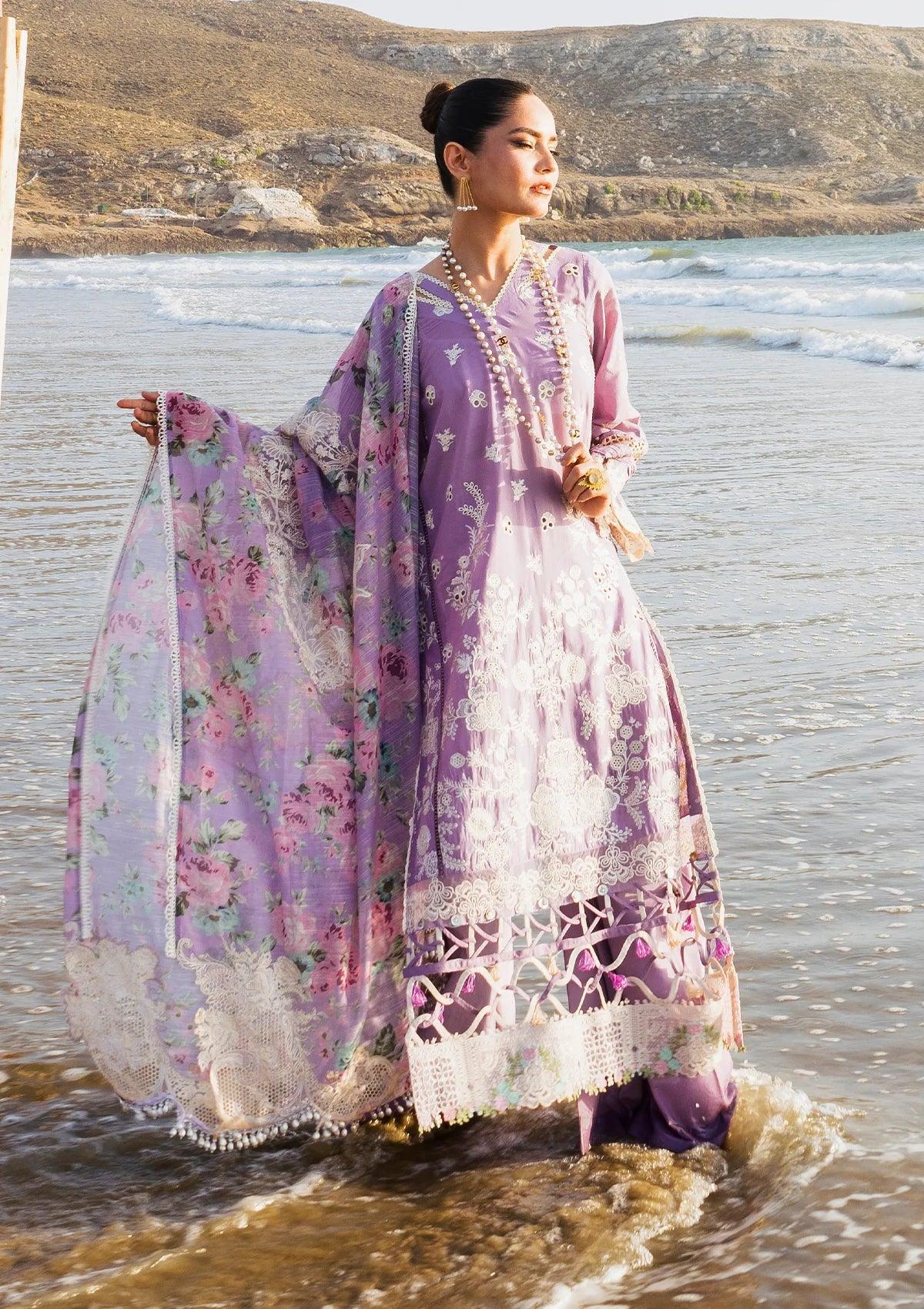 Banafsha Luxury Embroidered Lawn Dress with embroidered Lawn Front and embroidered Organza Dupatta from ELAF's 'HAI KUCH' Festive Lawn 2024 Collection