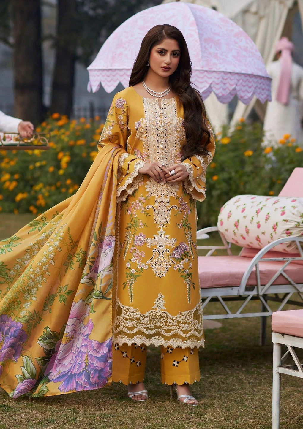 SONA Festive Embroidered Lawn Dress with Digital Printed Pure Tissue Silk Dupatta from ELAF's