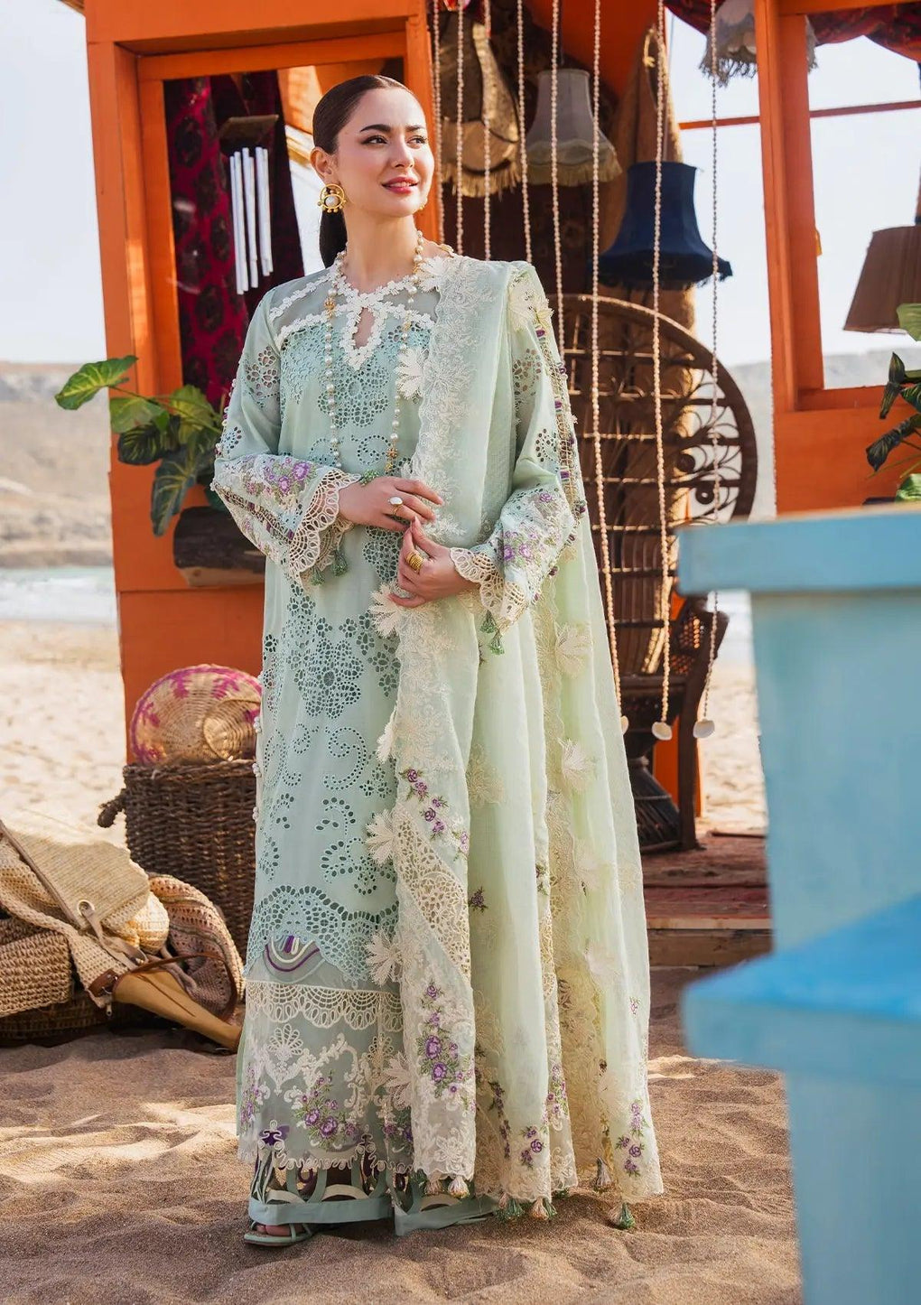 Mehrma Luxury Schiffli Lawn and cotton net dupatta from ELAF's 'HAI KUCH' Festive Lawn 2024 Collection.