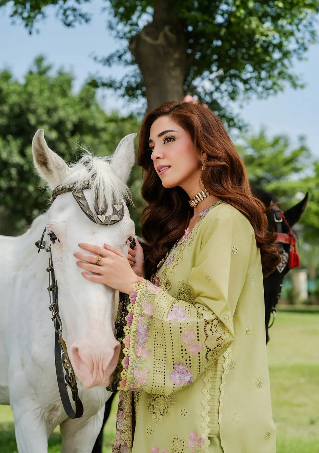 PISTACIA wearing this luxury dress from ELAF LUXURY LAWN 2025 VOL 2