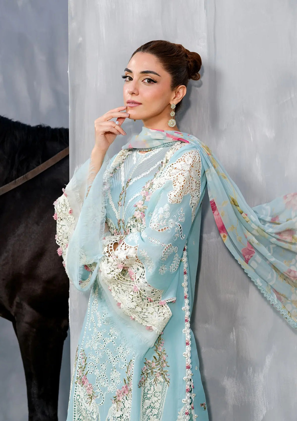 Elegant dress ELYA in soft Sky Blue color.