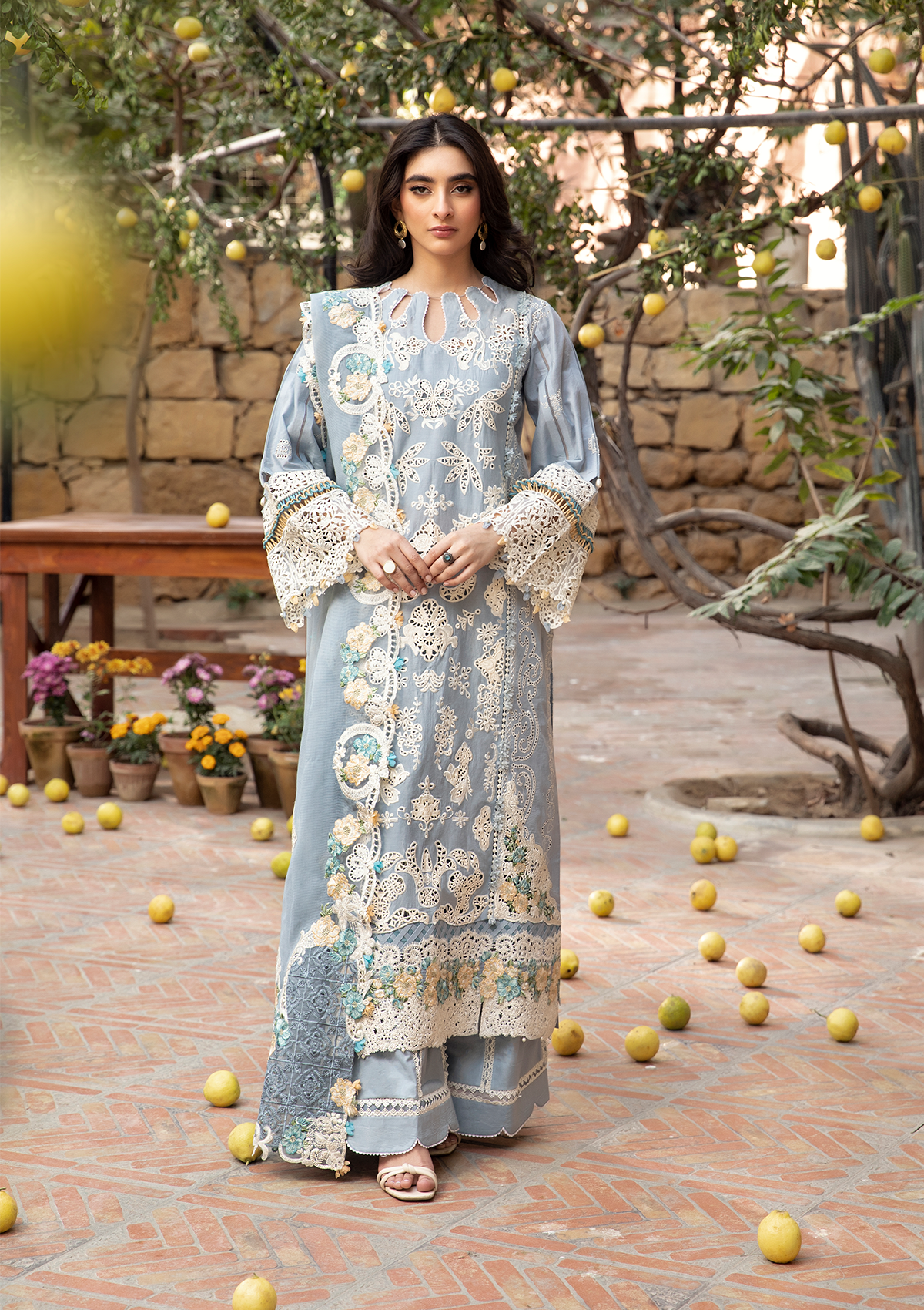 MAHVEEN in EMBROIDERED LAWN FRONT CENTER PANEL DESOLVING and EMBROIDERED COTTON NET PATCHED DUPATTA from ELAF Luxury Lawn 2025.
