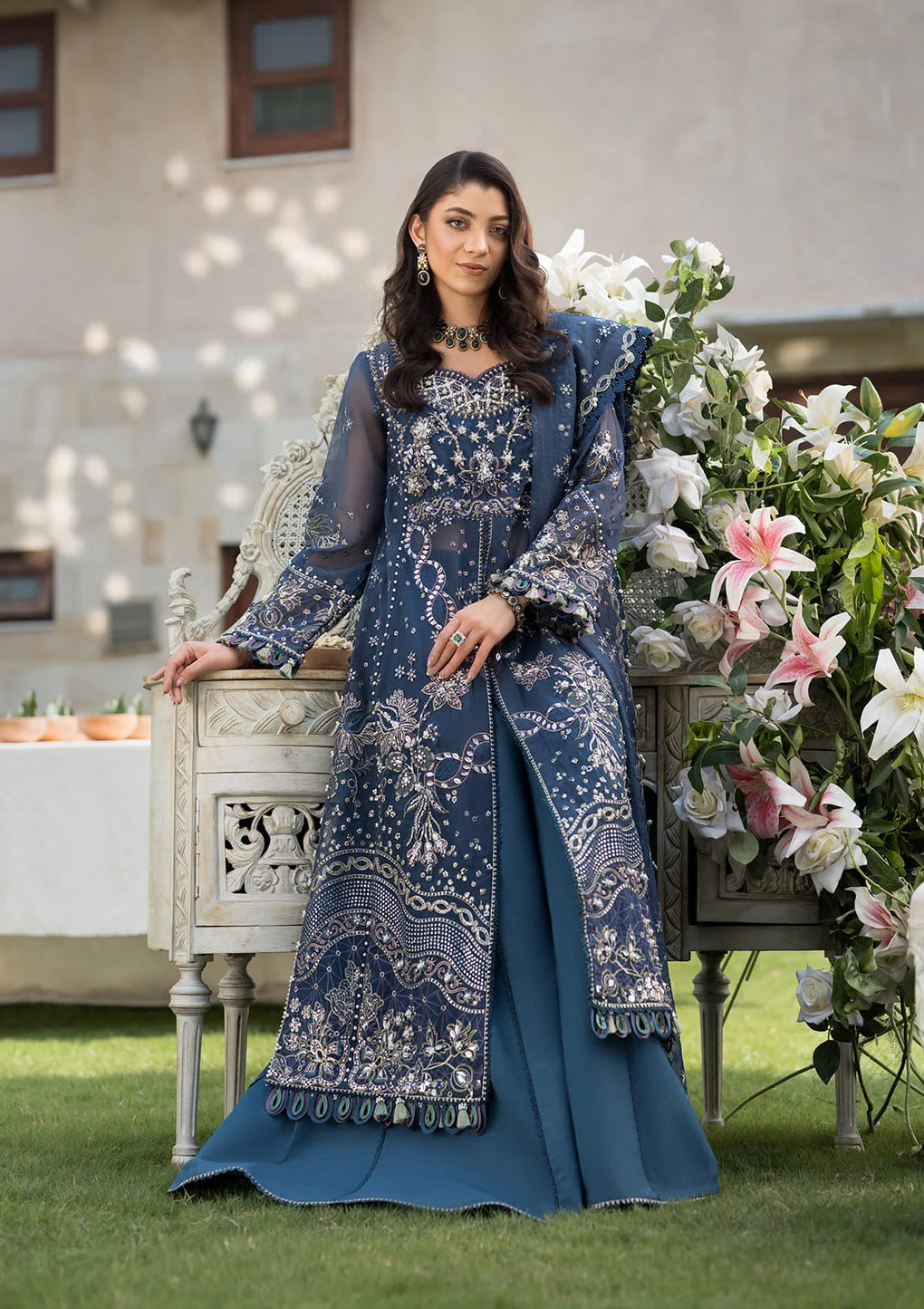Another front image of FALAK showing Embroidered Organza Hand Embellished Laser Cut Front Kalli