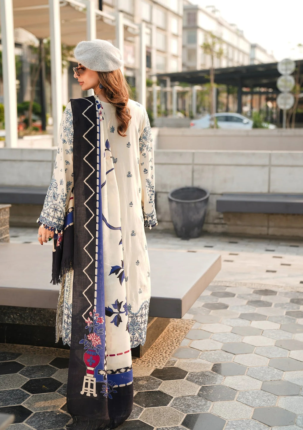 Exquisite EMBROIDERED KARANDI BACK in Off White color
