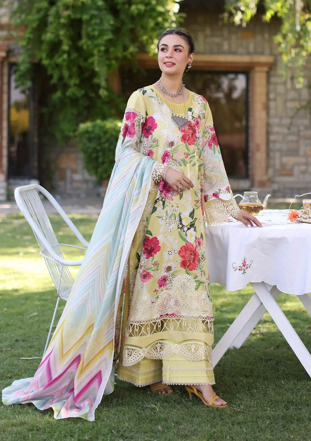 SUNSHINE BOUQUET Printed Chikankari Lawn and Digital Printed Voile Dupatta from ELAF's