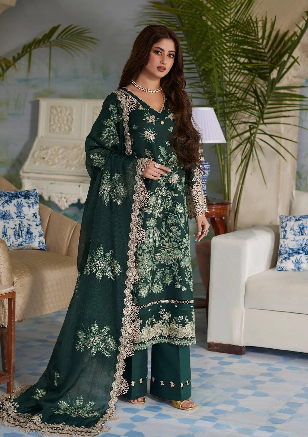 ZARIA beautiful Dress with Embroidered shirt & Embroidered Cotton Net Dupatta from ELAF's