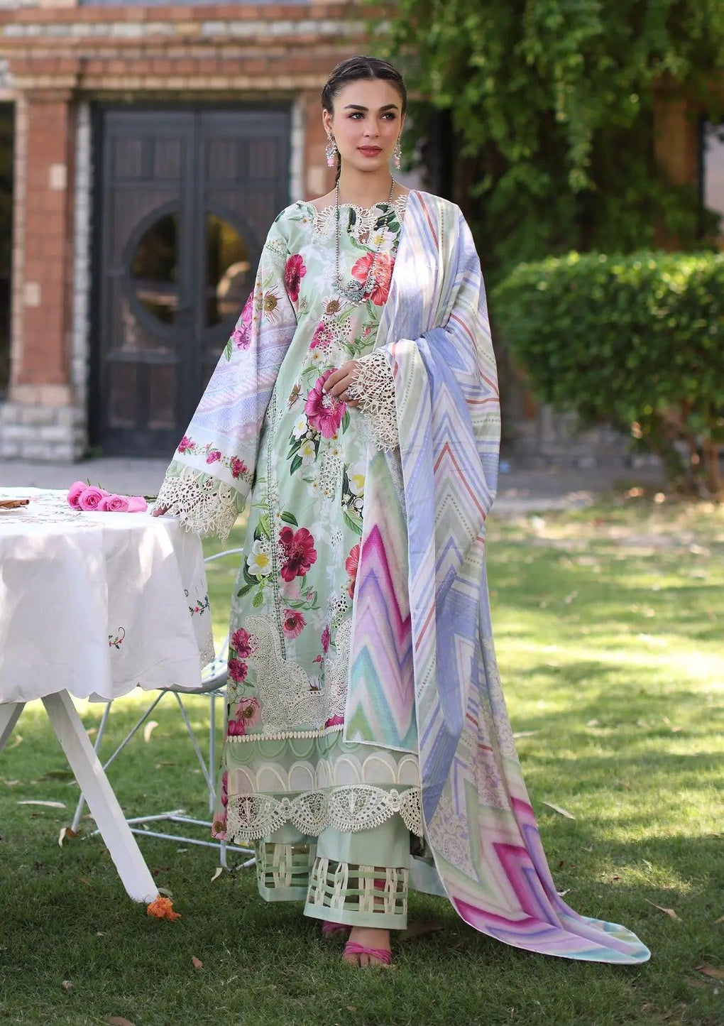 OASIS Printed Chikankari Lawn and Digital Printed Voile Dupatta from ELAF's