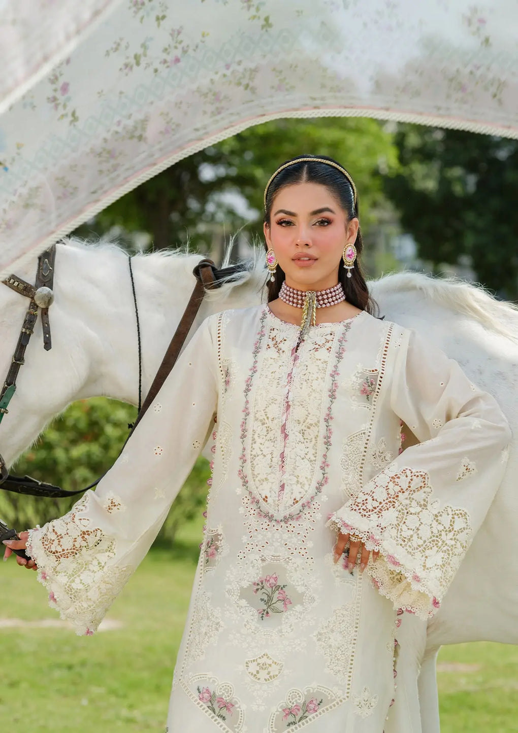 WHITE EMPRESS wearing this beautiful dress from ELAF LUXURY LAWN 2025 VOL 2