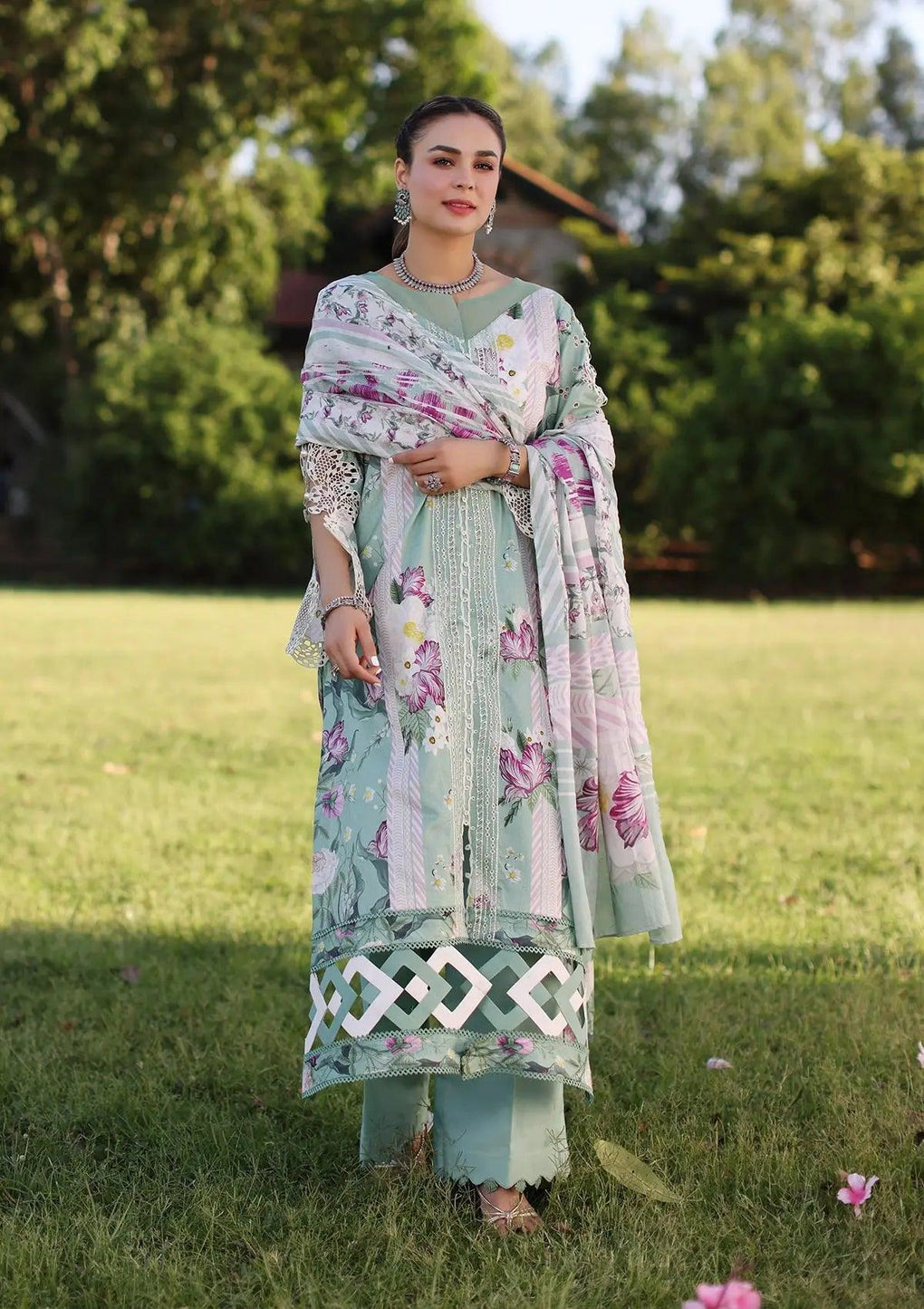 CELESTIAL Printed Chikankari Lawn and Digital Printed Voile Dupatta from ELAF's