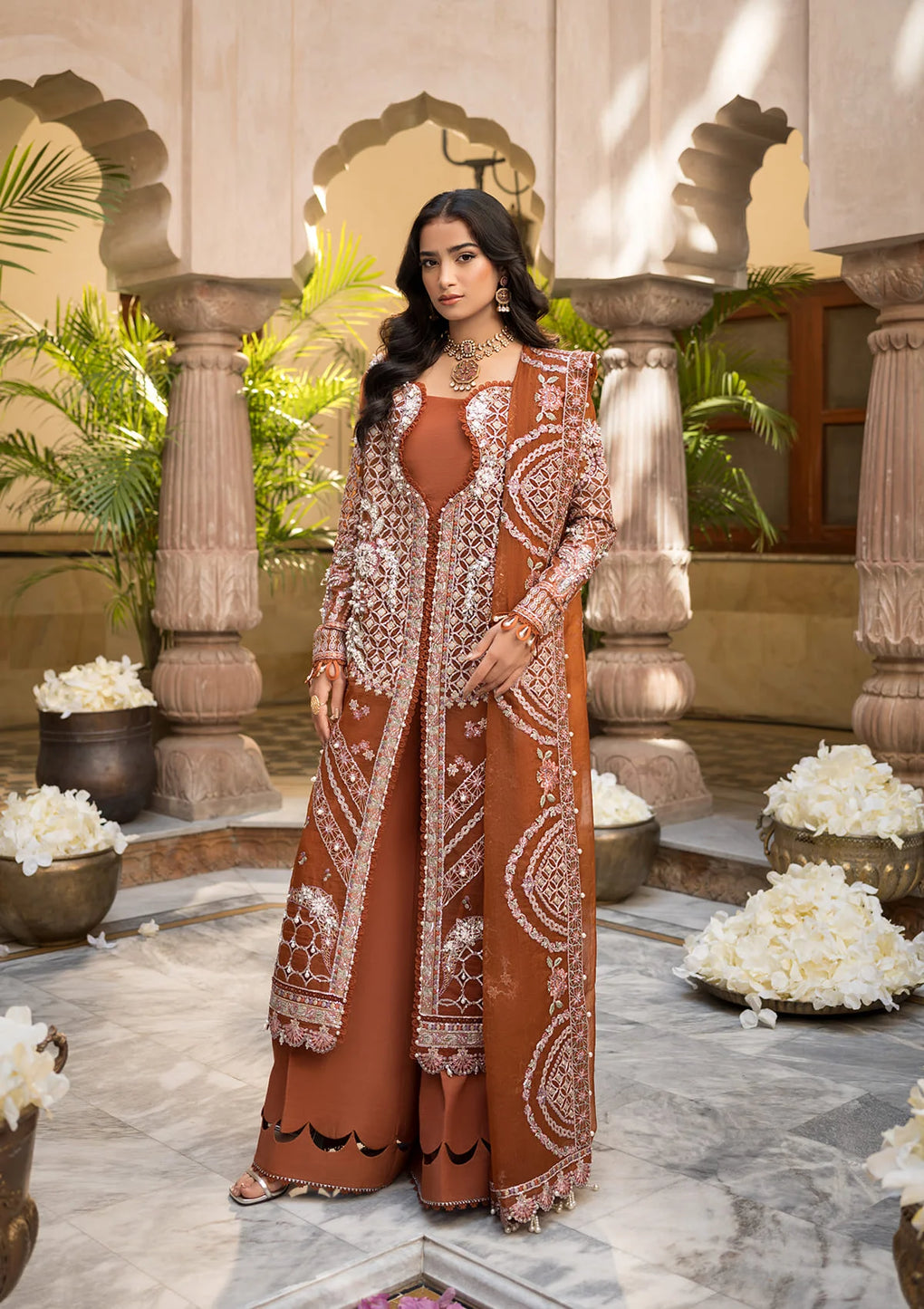 Embroidered Organza Hand Embellished Front Yock and Embroidered Poly Net Dupatta from CELEBRATIONS BY ELAF 2024