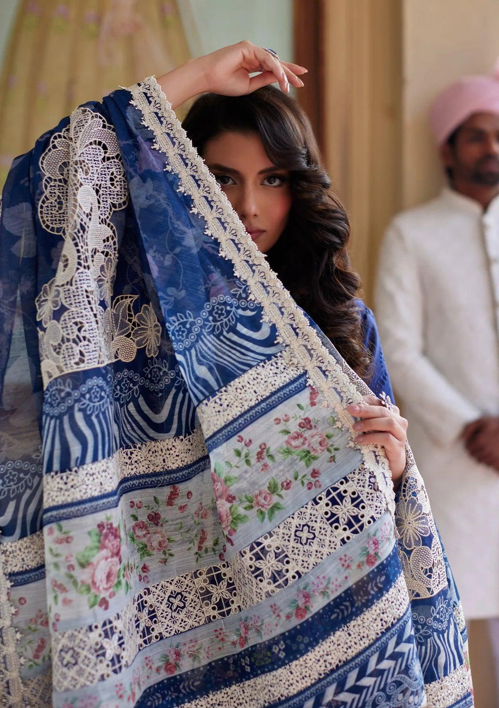 YALINA Embroidered & Sublimation Printed Monark Patched Dupatta from ELAF's