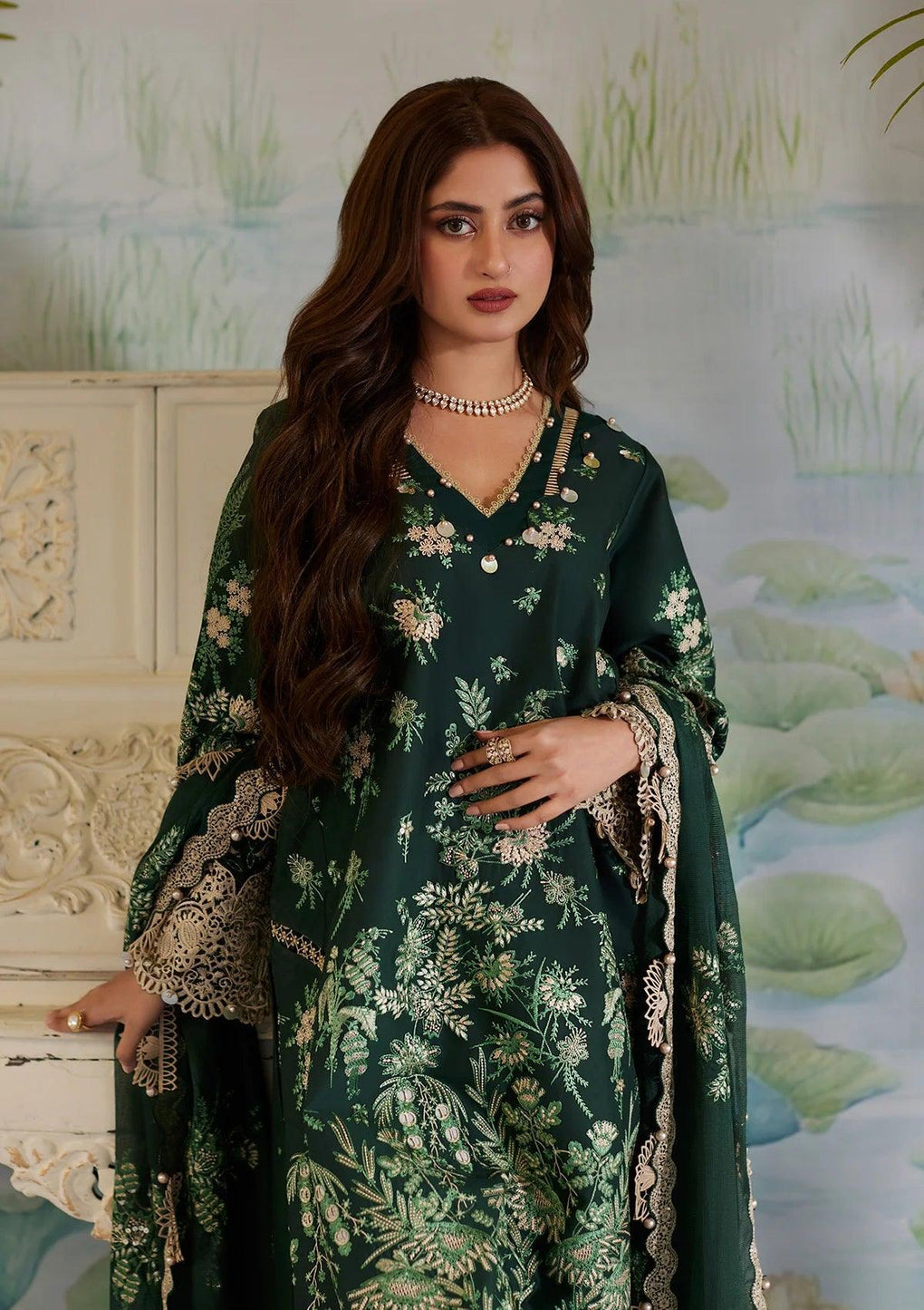 ZARIA zink gree dress with Embroidered Front Pannel from ELAF's