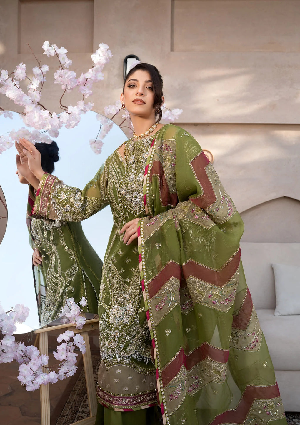 Another front image of PARWAANA showing Embroidered Organza Hand Embellished Front.