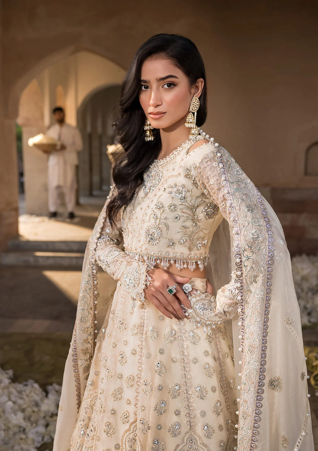 zoom image of Embroidered Organza Hand Embellished Front Yock