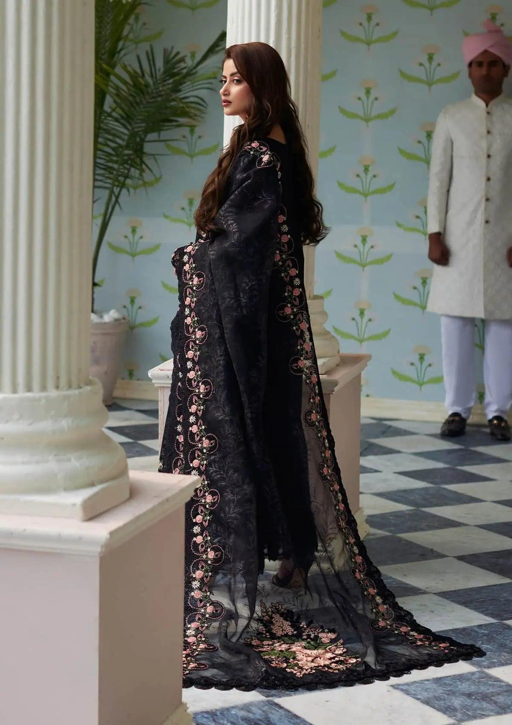 HAYA Embroidered & Foil Printed Organza Dupatta from ELAF's