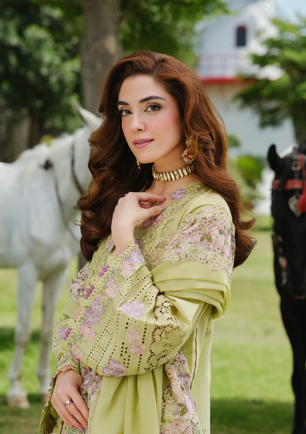PISTACIA EMBROIDERED LAWN SLEEVES BORDER looks very soft and refreshing from ELAF LUXURY LAWN 2025 vol 2
