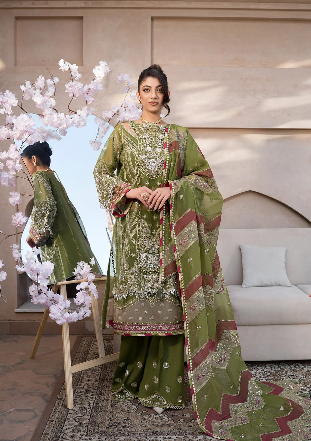 Embroidered Organza Hand Embellished Front and Embroidered Organza Laser Cut Dupatta from CELEBRATIONS BY ELAF 2024
