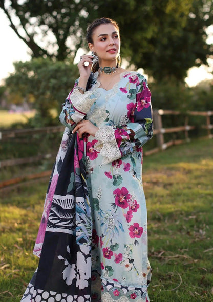 Another front image of beautifull AQUABELLA from ELAF's "PRINT CHIKANKARI" 2024 Collection.