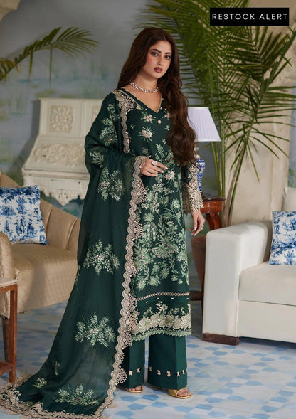 ZARIA Festive Dress with Embroidered shirt & Embroidered Cotton Net Dupatta from ELAF's "ELAF EID EDIT" 2024 Collection.
