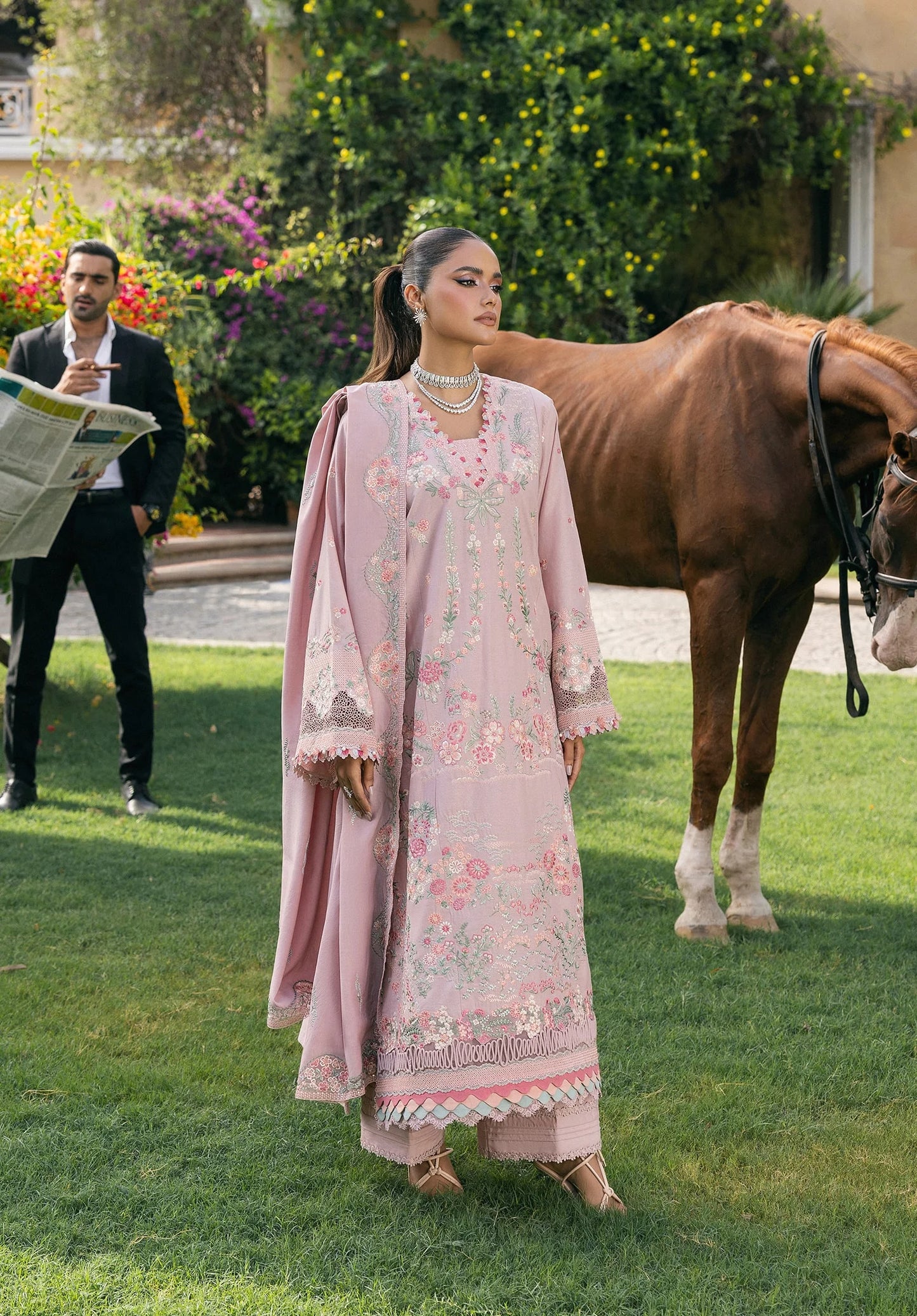 HUSHPINK with EMBROIDERED KARANDI PANEL with EMBROIDERED SHAWL from Elaf LUXURY WINTER '25