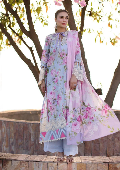 OCEAN BLOSSOMS Printed Chikankari Lawn and Digital Printed Voile Dupatta from ELAF's "PRINT CHIKANKARI" 2024 Collection.