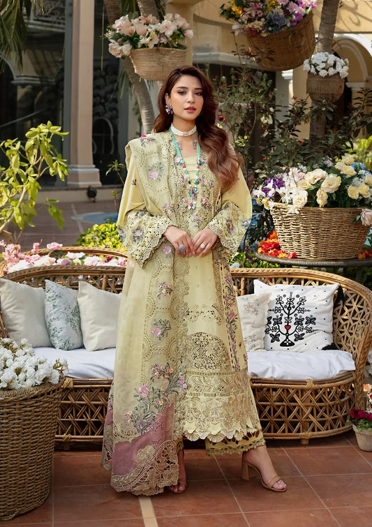 BAHAAR in EMBROIDERED LAWN FRONT CENTER PANEL and EMBROIDERED COTTON NET PATCHED DUPATTA from ELAF Luxury Lawn 2025.