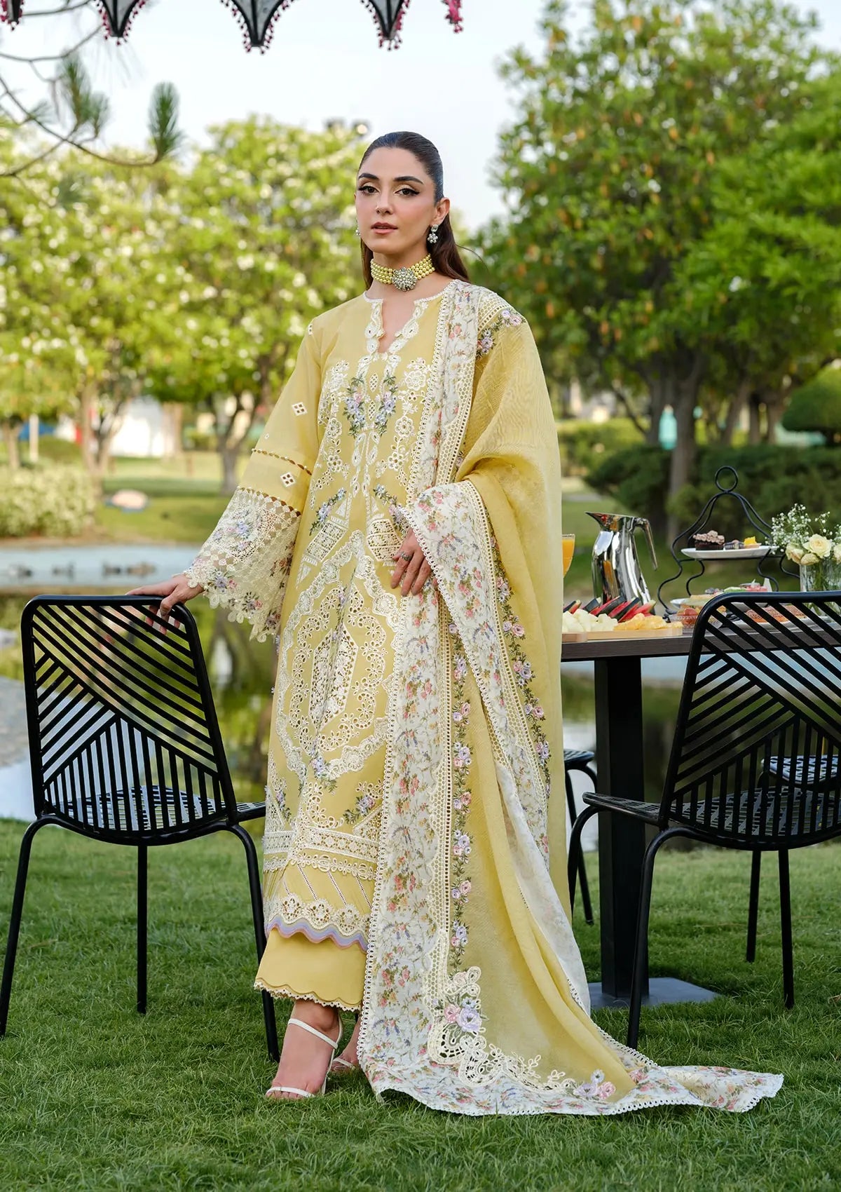 DANDELION EMBROIDERED LAWN LASERWORK FRONT AND EMBROIDERED COTTON NET DUPATTA from ELAF LUXURY LAWN 2025 VOL 2