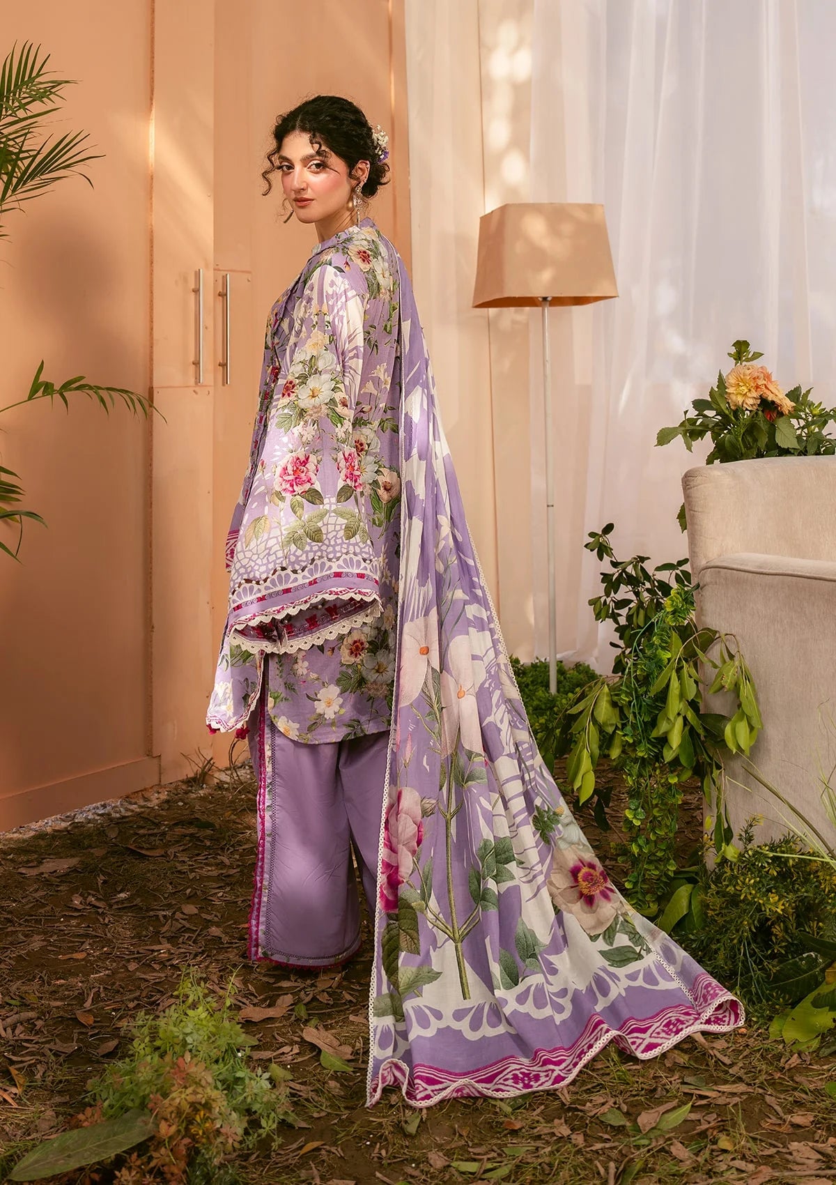 LILABELLE DIGITAL PRINTED VOILE DUPATTA IN VIBRANT light purple COLOR.
