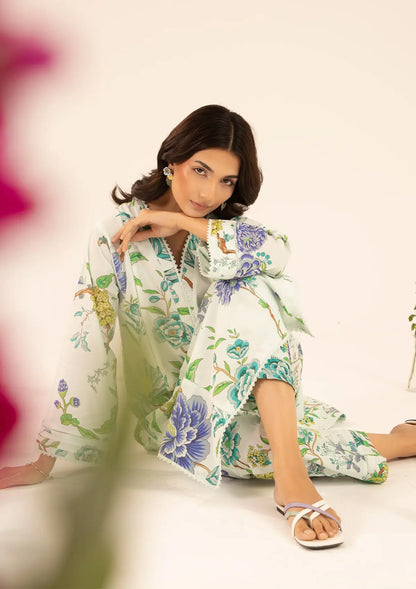 NAIRE white dress with multicolor floral prints from ELAF's STITCHED COLLECTION 2025