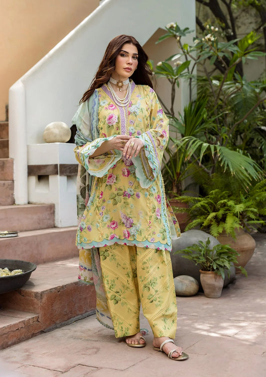 SAFFROSE DIGITAL PRINTED LAWN FRONT AND DIGITAL PRINTED CHIFFON DUPATTA FROM ELAF PRINTS WITH CHIFFON DUPATTA COLLECTION 2025.