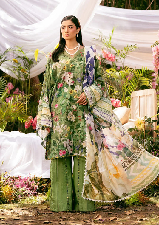 GREEN EDEN DIGITAL PRINTED LAWN FRONT and DIGITAL PRINTED VOILE DUPATTA FROM ELAF PRINTS COLLECTION 2025.