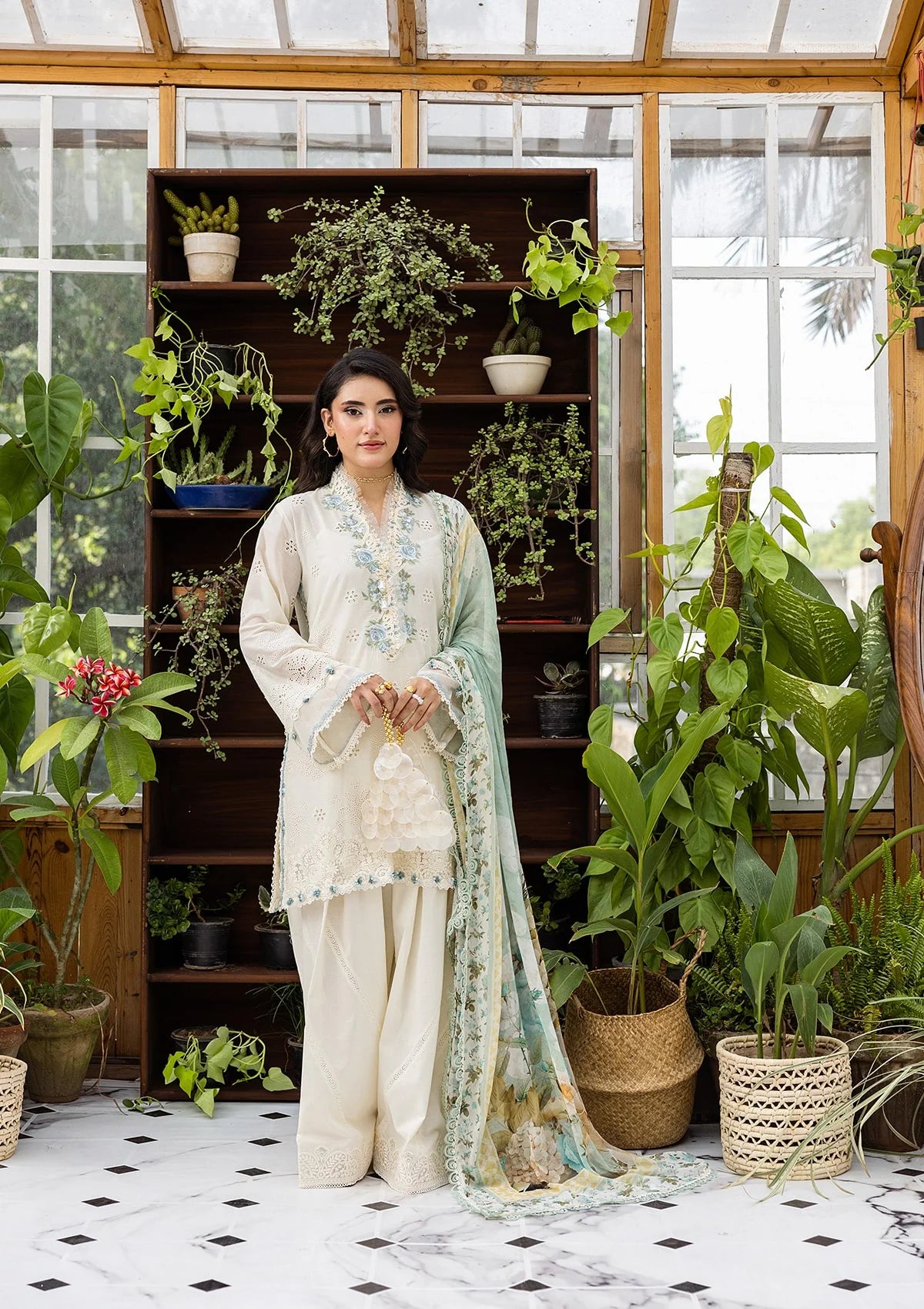 PEARLISTA with CHIKANKARI LAWN FRONT and DIGITAL PRINTED CHIFFON DUPATTA from CHIKANKARI WITH CHIFFON. 