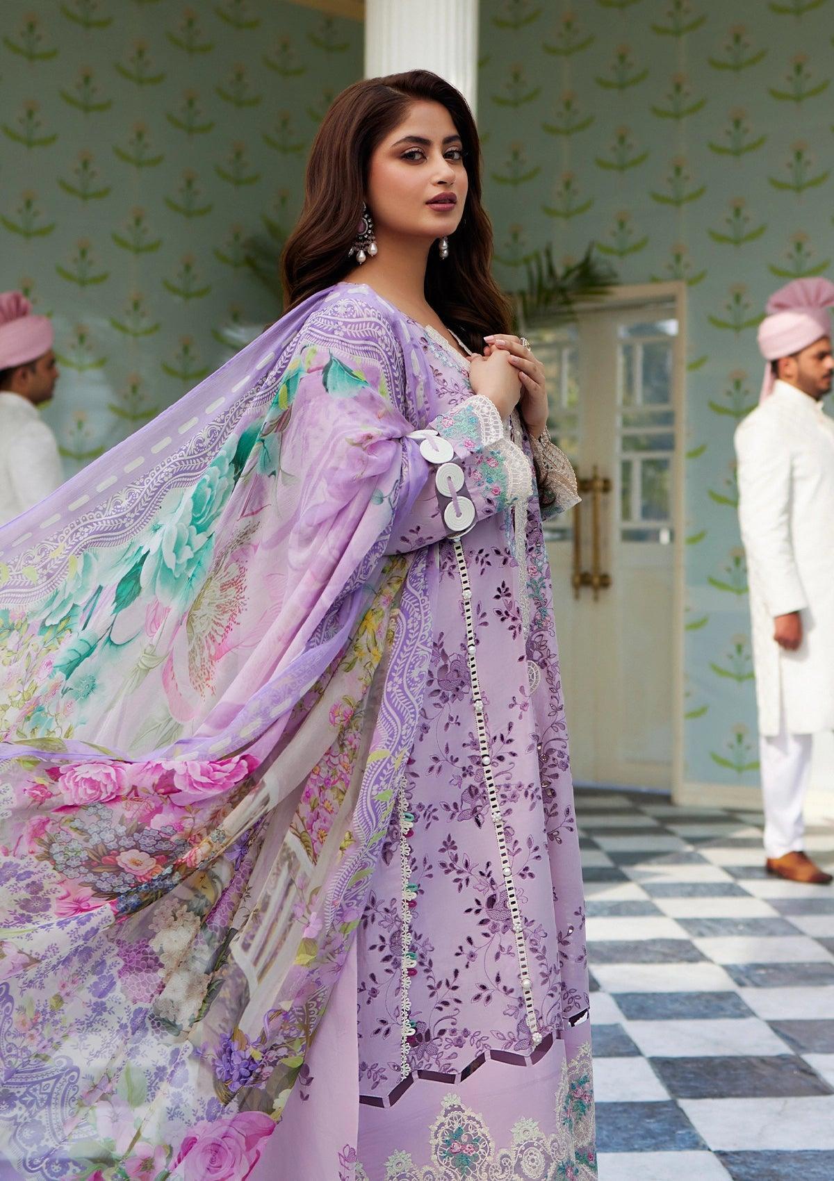 AFSANEH Festive Embroidered Lawn Dress with Digital Printed Chiffon Dupatta from ELAF's "ELAF EID EDIT" 2024 Collection.