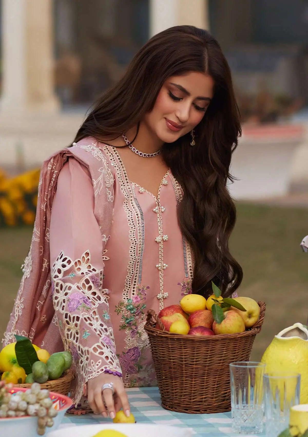 Close up image of ZOREH beautiful Embroidered Lasser worked Lawn Sleeves.