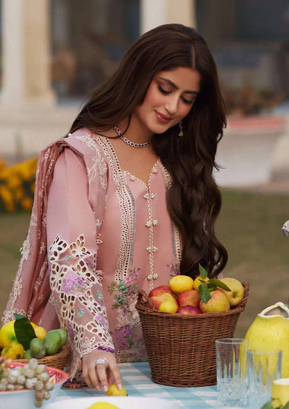 Close up image of ZOREH beautiful Embroidered Lasser worked Lawn Sleeves.